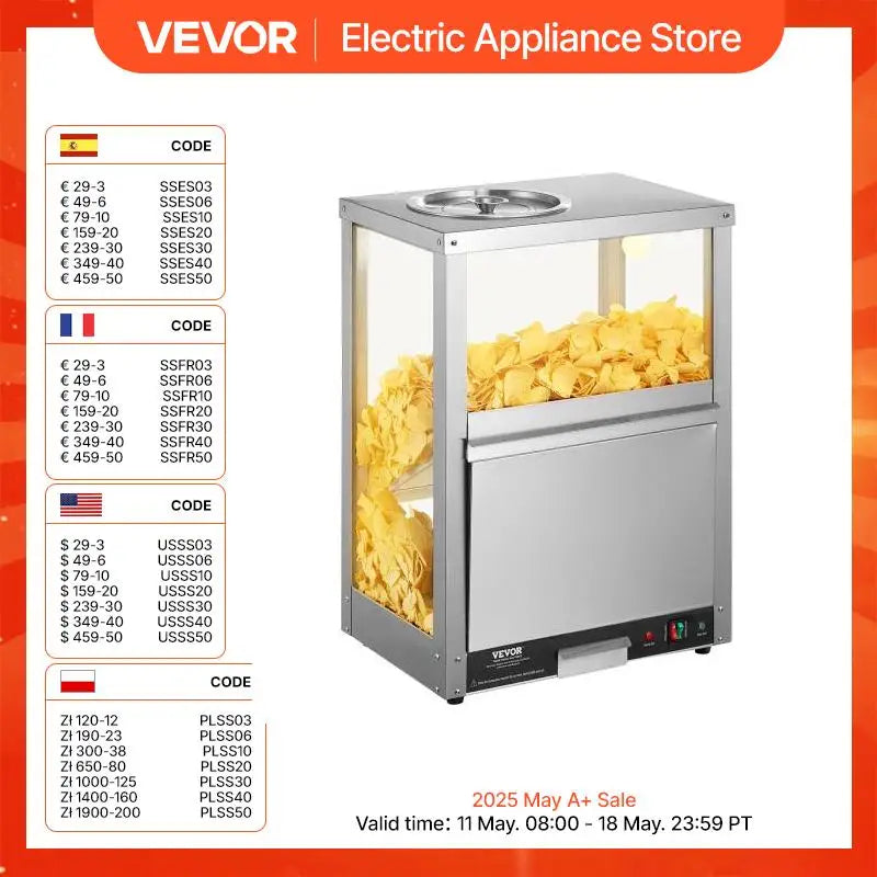 Commercial Nacho Chip Warmer 84.5QT Nacho Machine  Deflection Board Stainless Steel for Nacho Chips Popcorn Potato Chips