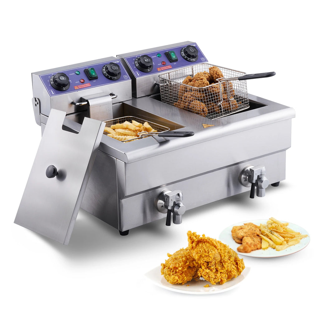 Electric Deep Fryer w/Dual Removable Tanks 12L 5000W Commercial Countertop  Fryer for Chicken French Fries Frying Chips