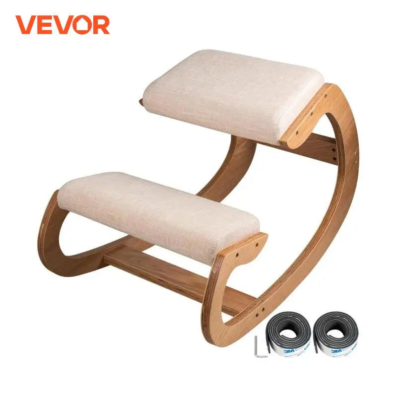 Ergonomic Kneeling Chair Stool W/ Thick Cushion Home Office Chair Improving Body Posture Rocking Wood Knee Computer Chair