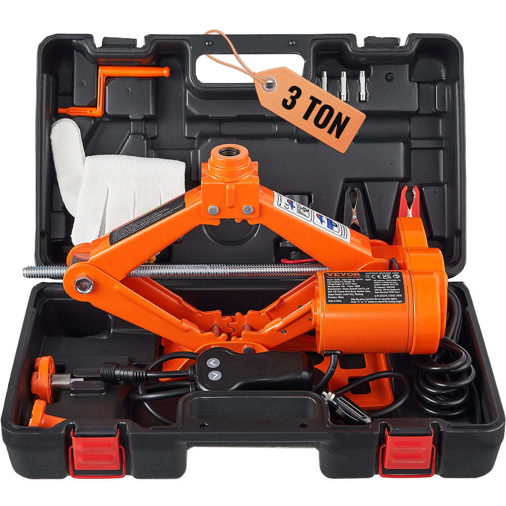 Electric Car Jack, 3 Tons Scissor Jack, 12V Electric Automatic Jack w/Double Saddles & Remote Control, Portable Car Jack