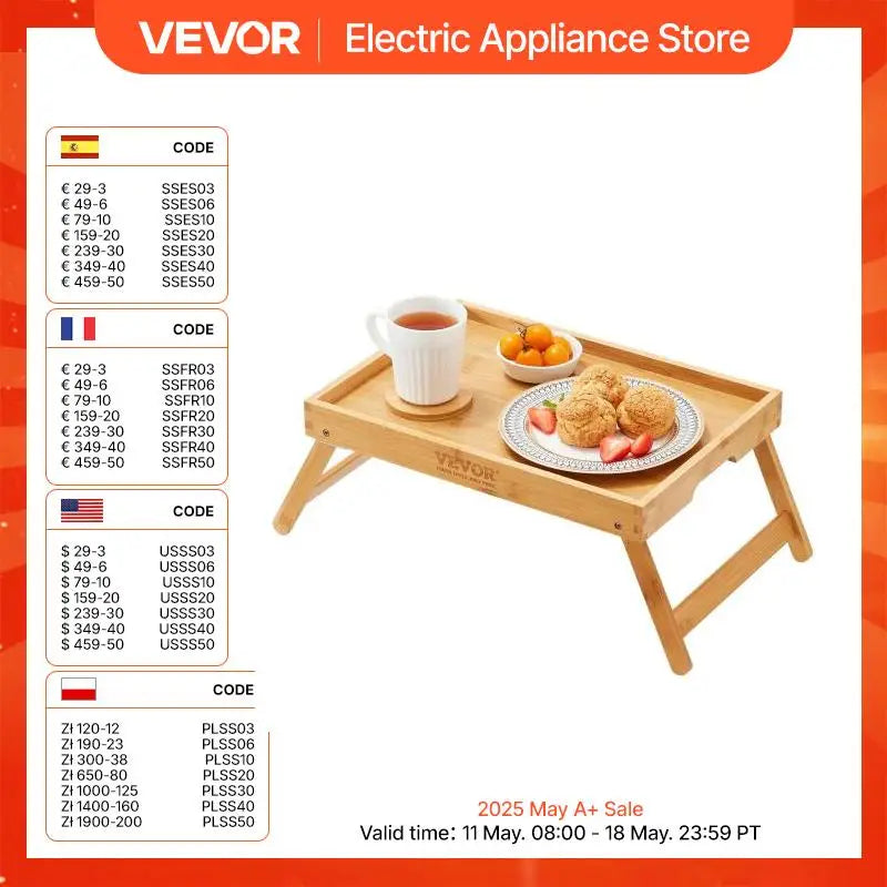 Bamboo Bed Tray Table with Foldable Legs Breakfast Tray for Sofa Bed Eating Snacking & Working Portable Food Snack Platter