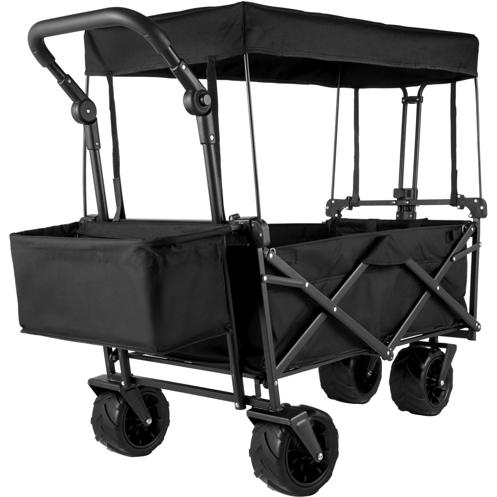 Extra Large Collapsible Garden Cart with Removable Canopy,  Wagon Cart for Garden, Camping, Grocery Cart, Shopping Cart
