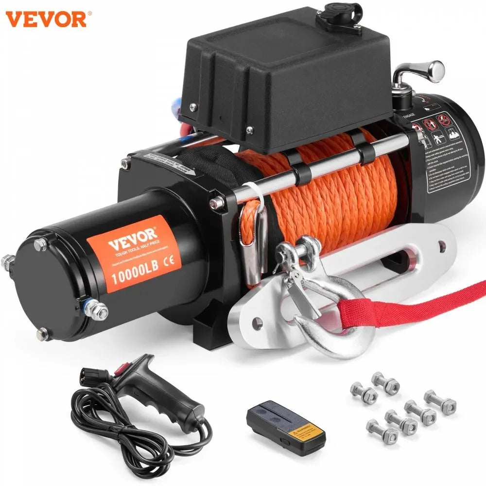 Electric Winch  12V DC Truck Winch with  Synthetic Rope Aluminum Fairlead Wireless & Wired Remote Control IP55 Waterproof