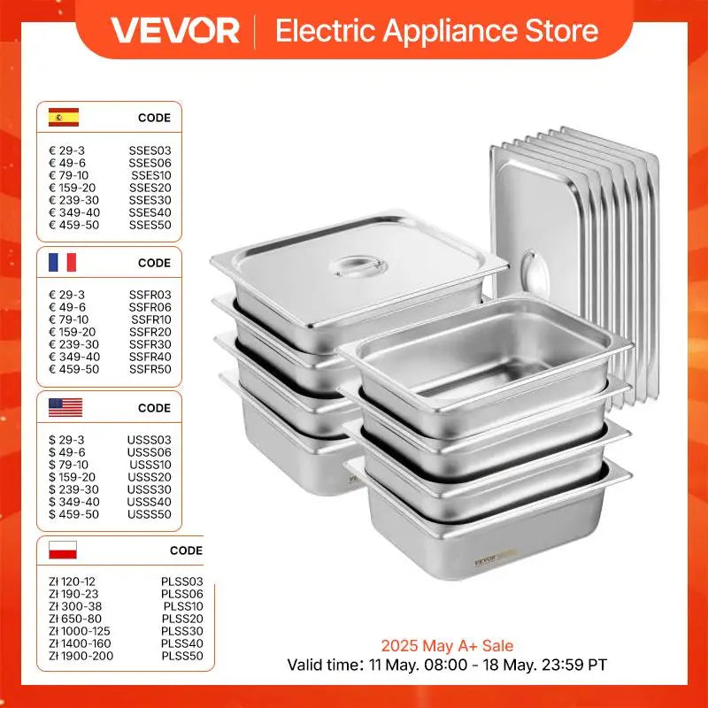 8 Pack Hotel Pans 1/2 Size Anti-Jam with Lid 0.8mm Thick  4-In Deep Catering Storage Food Pan for Industrial & Scientific