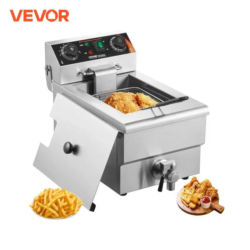 Commercial Deep Fryer Electric Countertop Fryer with Basket 11.6Qt Stainless Steel Single Oil Fryer w/Time & Temp Control