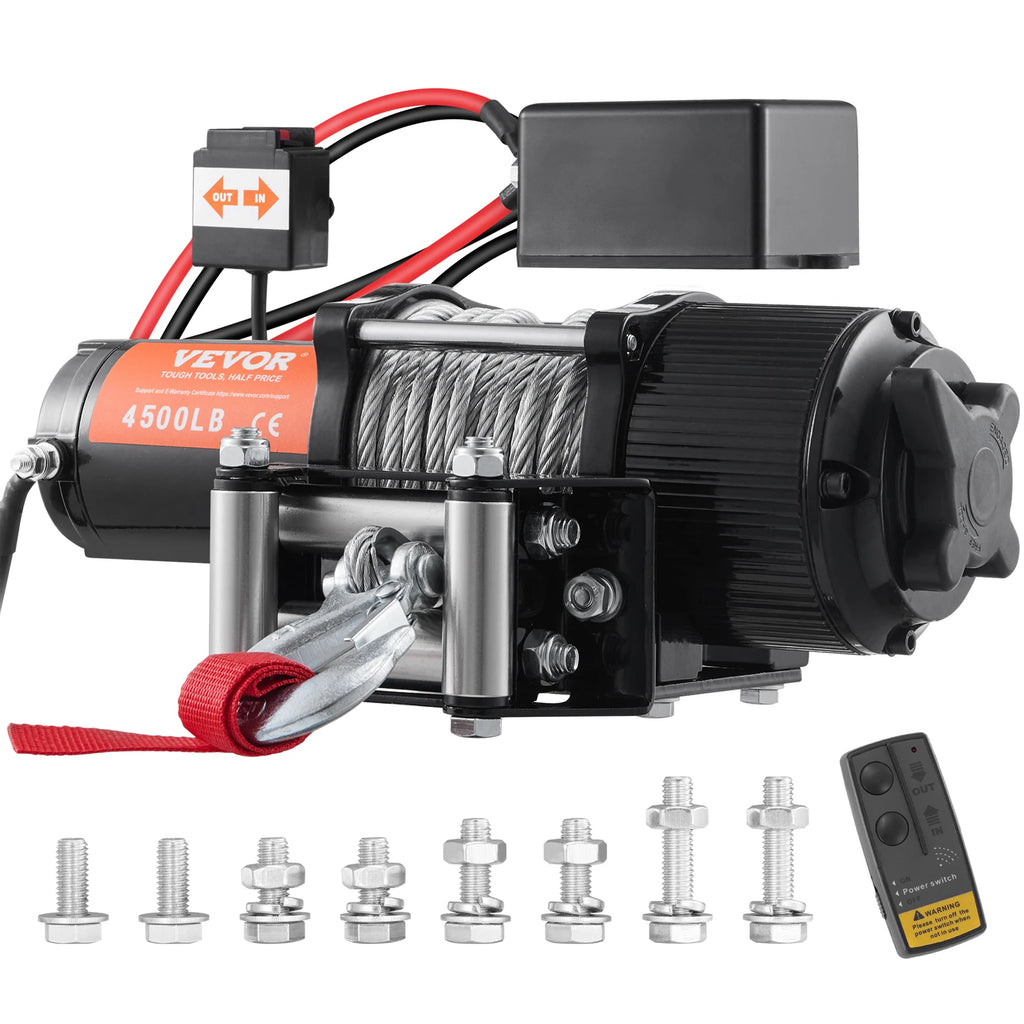 Electric Winch 4500 lb Steel Rope Winch ATV UTV Winch with Wireless Handheld Remote for Towing Jeep Off-Road Truck Car