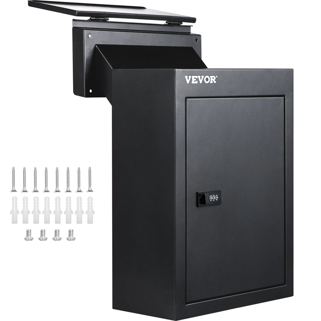Through-the-Wall Mailbox Letter Drop Box Rainproof W/ Adjustable Chute Deposit Drop Box & Code Lock For Home/Office Black