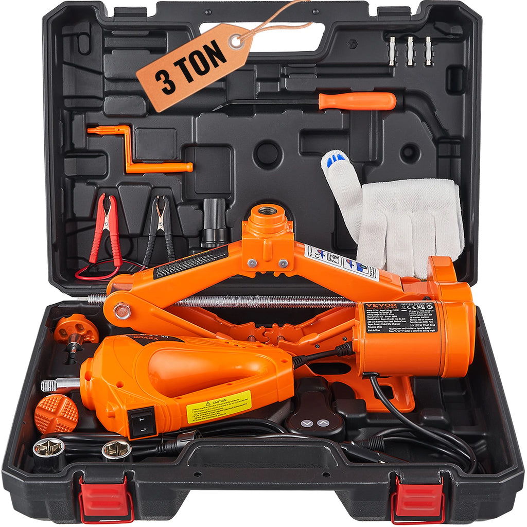 Electric Car Jack, 3 Tons /6600 lbs Scissor Jack w/ Electric Impact Wrench, 12V Car Jack w/Double Saddles & Remote Control
