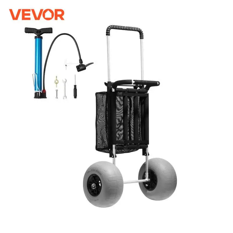 Beach Dolly with Big Wheels for Sand 29.9"x15.4" Cargo Deck w/ 12" Balloon Wheel 165LBS Loading Capacity Folding Sand Cart