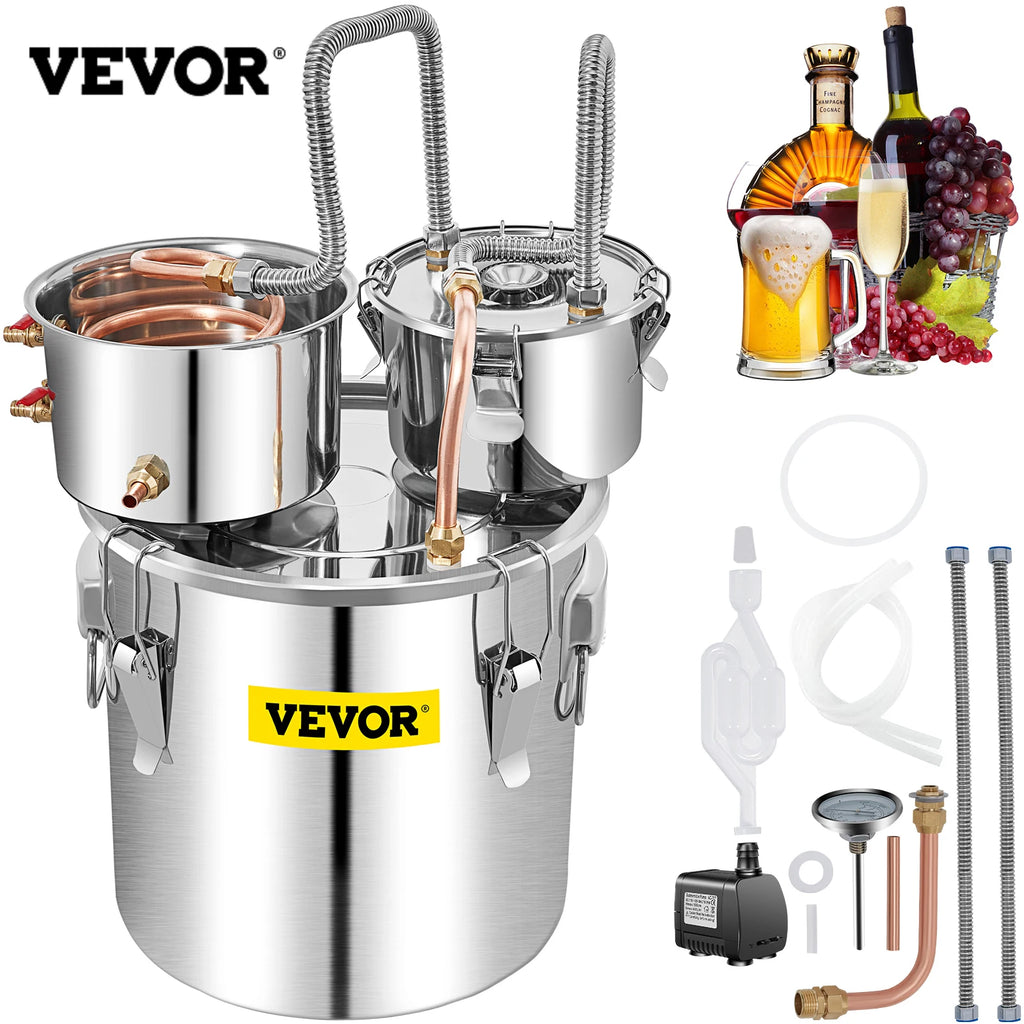 50L Water Alcohol Distiller w/Condenser & Thumper Keg, Wine Making Boiler, Home Brewing Kit with Built-in Thermometer