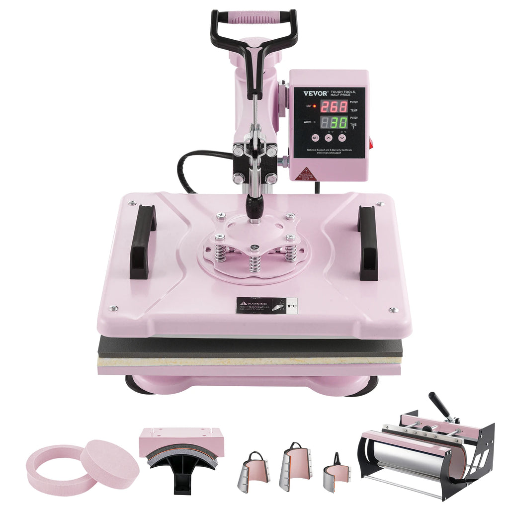 Heat Press Machine 12x15in 8-in-1 Heat Transfer Machine w/6-30oz Tumbler Press 360° Swing Away T-Shirt Pressing for Mugs