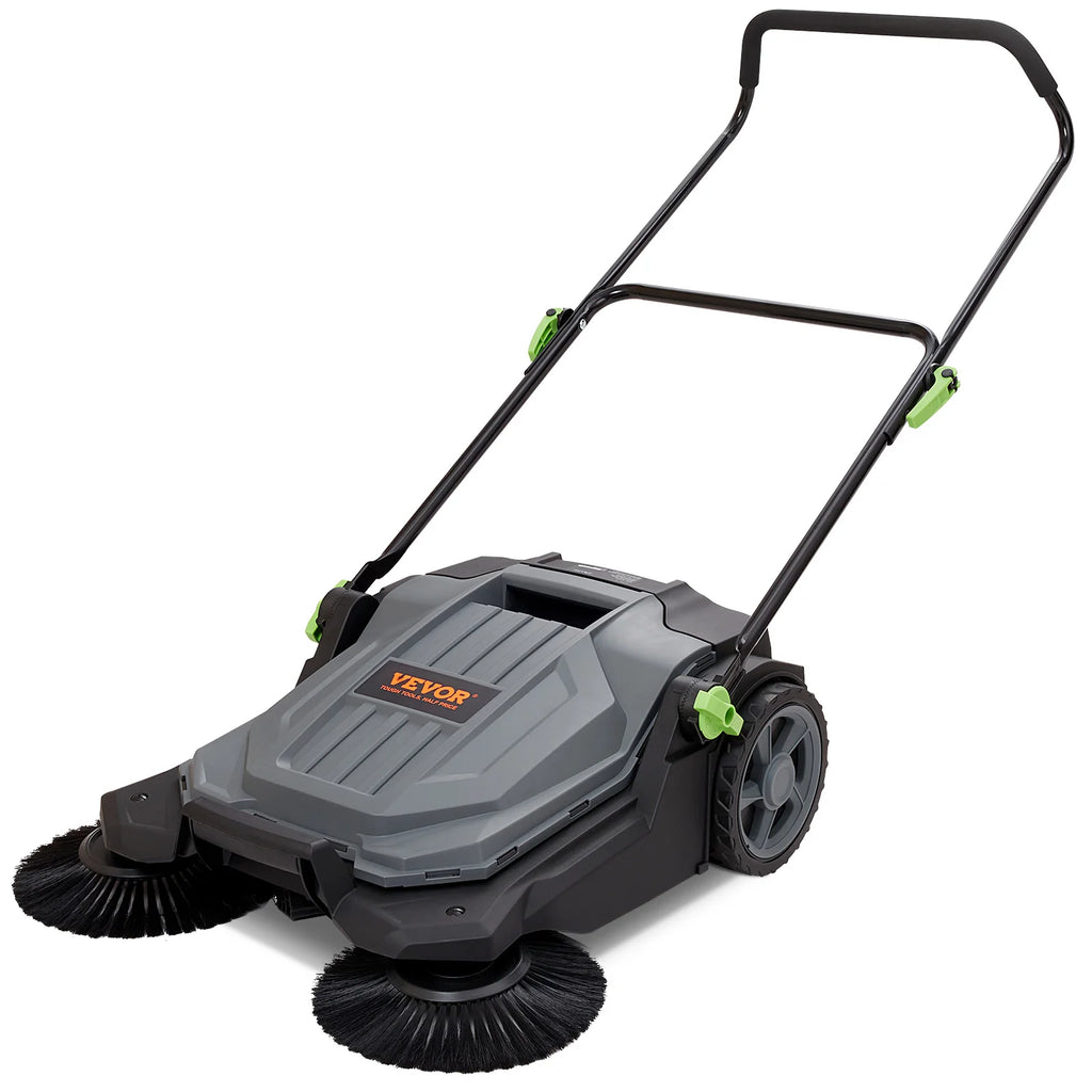 Walk-behind Hand Push Floor Sweeper 25.6" Sweeping Width Floor Sweeper 5-Gallon Waste Container Angle & Height Adjustable