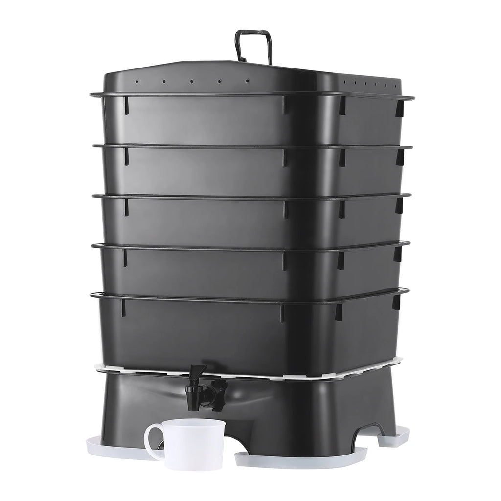 5-Tray Worm Composter Compost Bin Outdoor And Indoor Sustainable Design Worm Farm Kit For Recycling Food Waste 5 PCS Black