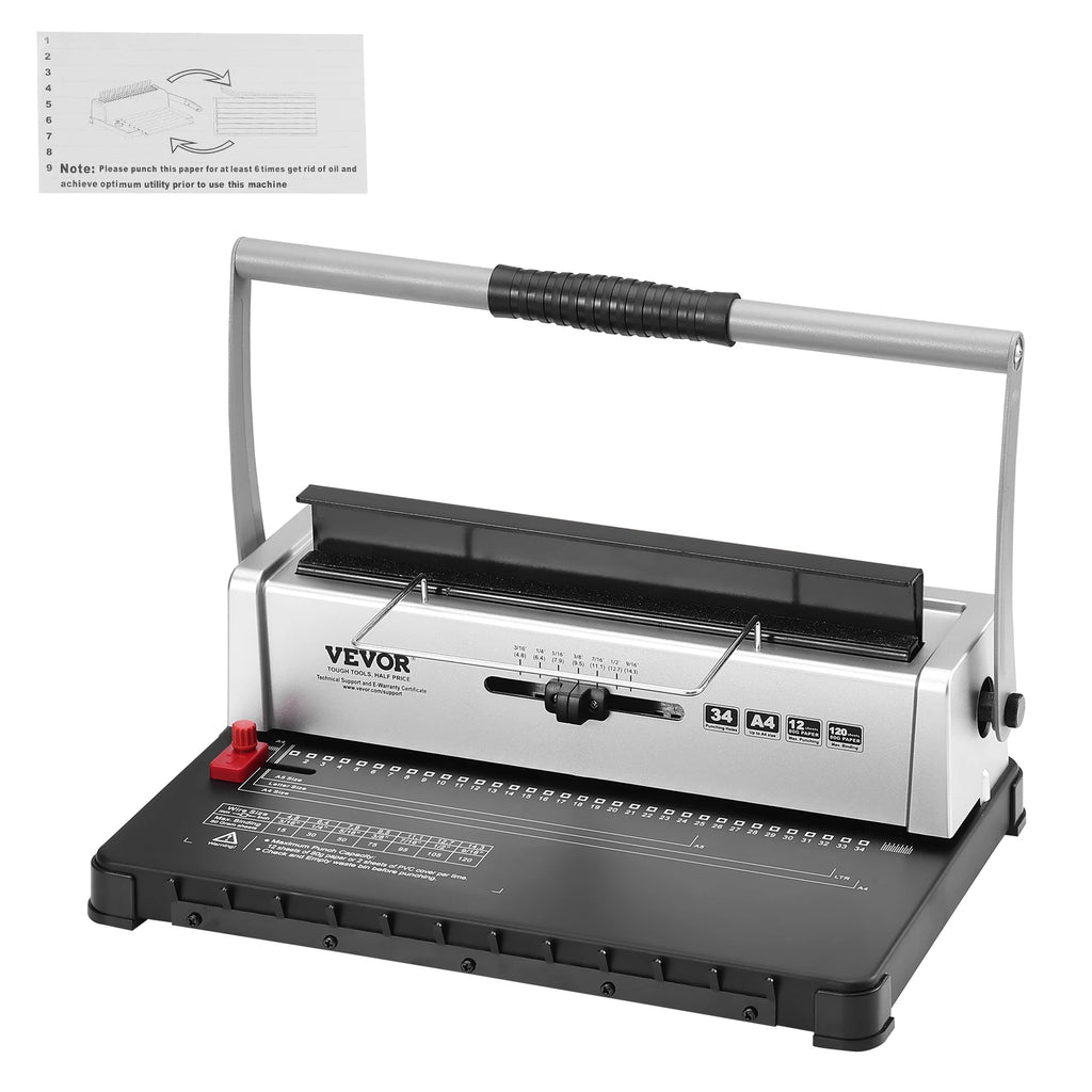 Coil Spiral Binding Machine 34/46 Holes Binding 120/500 Sheets Punch Binder with Adjustable Coil Binding Spines for A4 A5