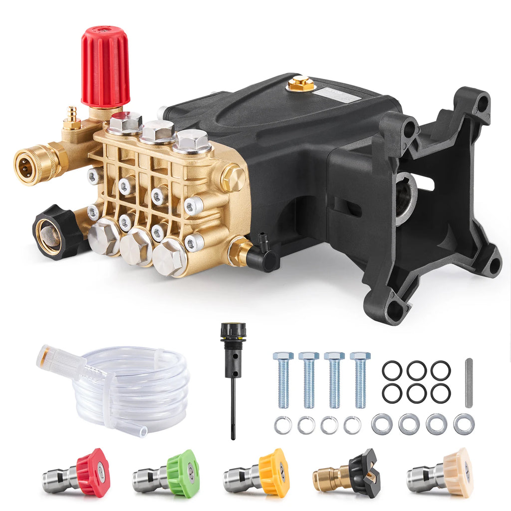 Pressure Washer Pump 1" Shaft Horizontal Triplex Plunger 4000PSI 4.0GPM Replacement Power Washer Pumps Kit with 5 Nozzles