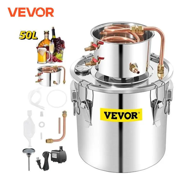 50L Moonshine Still Alcohol Distiller w/ Water Pump Stainless Copper DIY Home Brew Ethanol Wine Essential Oil Brewing Kit