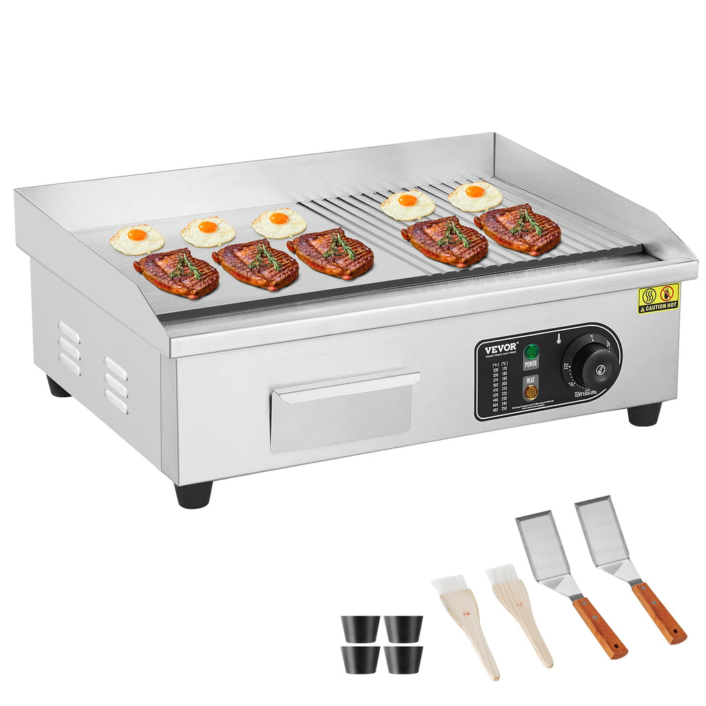 21.4In Commercial Electric Griddle, Countertop Half-Flat Top Grill,122℉-572℉ Adjustable Temp,Stainless Steel Griddle Grill