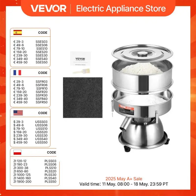 All Size Automatic Electric Vibrating Sieve Stainless Steel Sifter Shaker Machine for Flour Powers Mungbean Rice