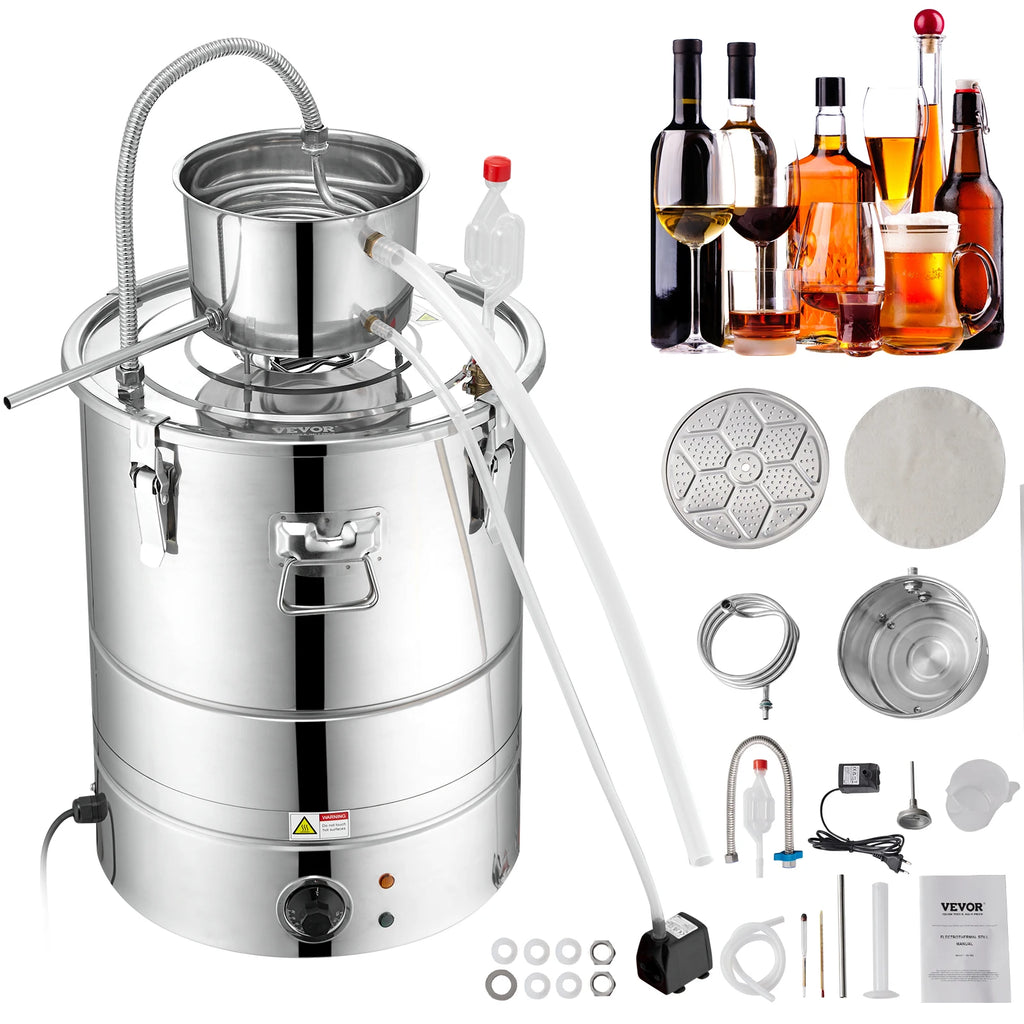 Alcohol Still, 30L 50L Water Alcohol Distiller, Home Distillery Kit w/ Stainless Steel Tube & Pump & One-way Exhaust Valve