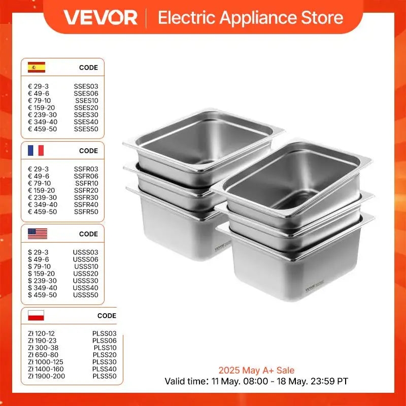 4" 6" Deep Steam Table Pan 1/2 Size Hotel Pans for chafing 201 Stainless Steel Food Container for Party BBQ Baking